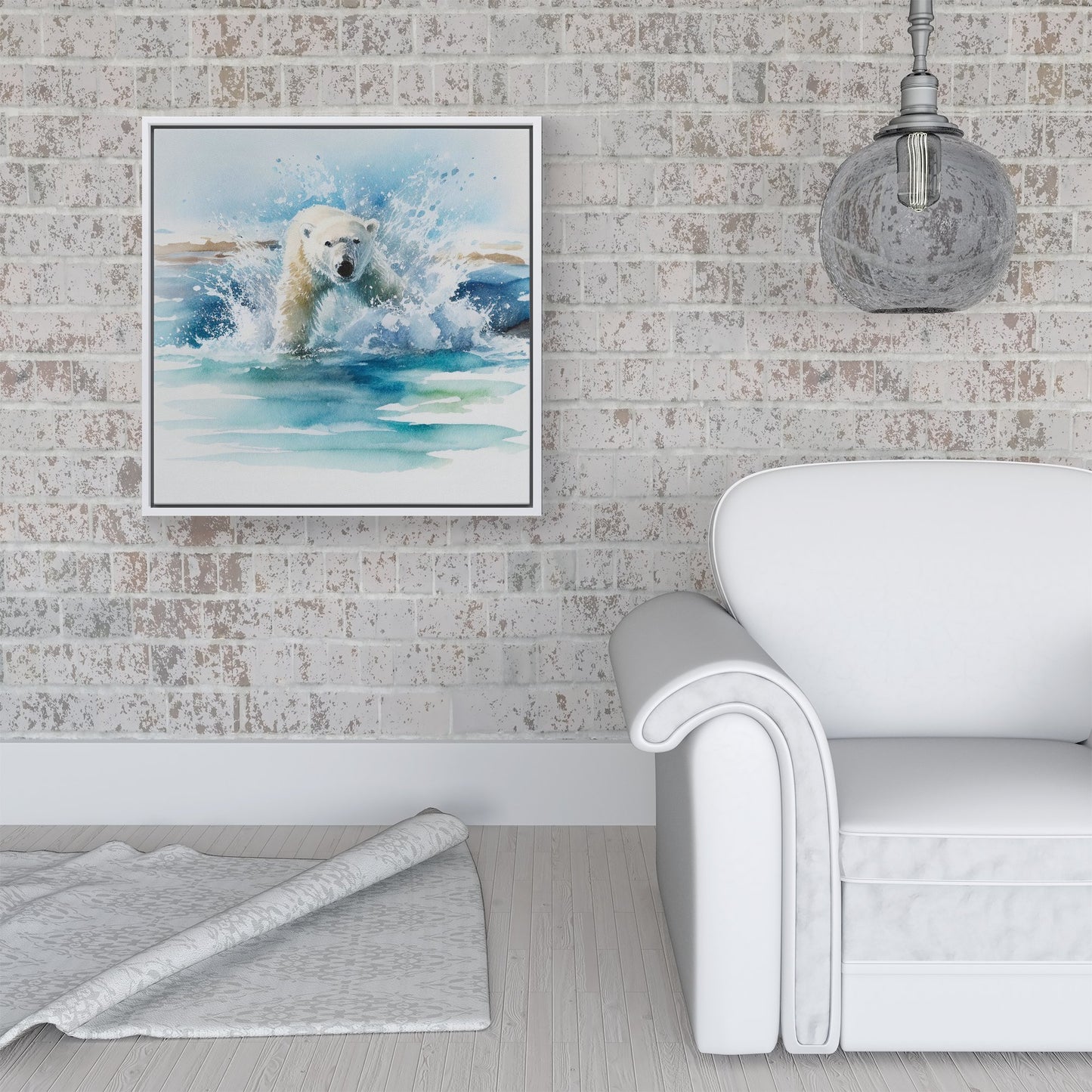 Hunting Polar Bear Watercolour Framed Canvas