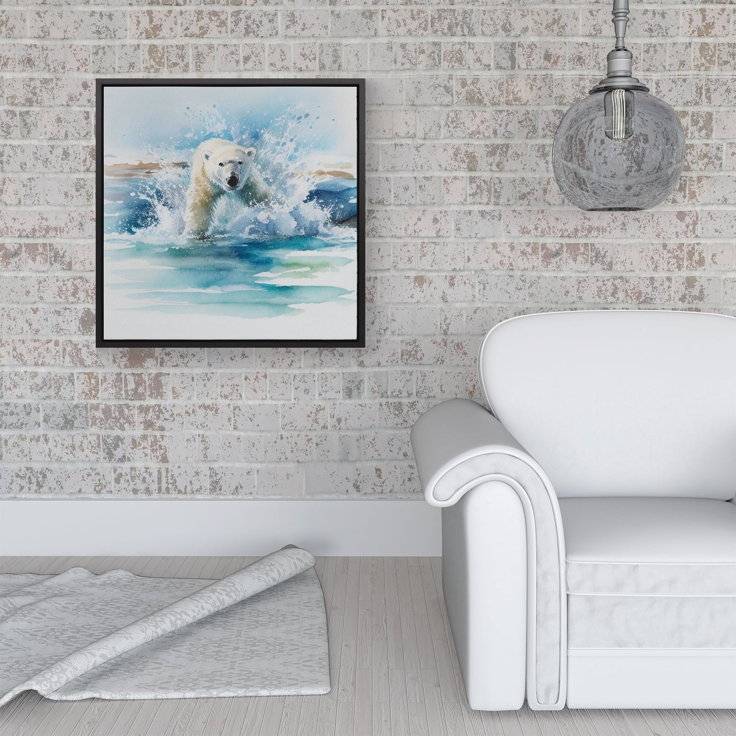 Hunting Polar Bear Watercolour Framed Canvas