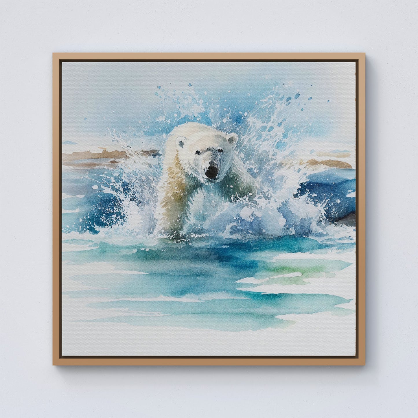 Hunting Polar Bear Watercolour Framed Canvas