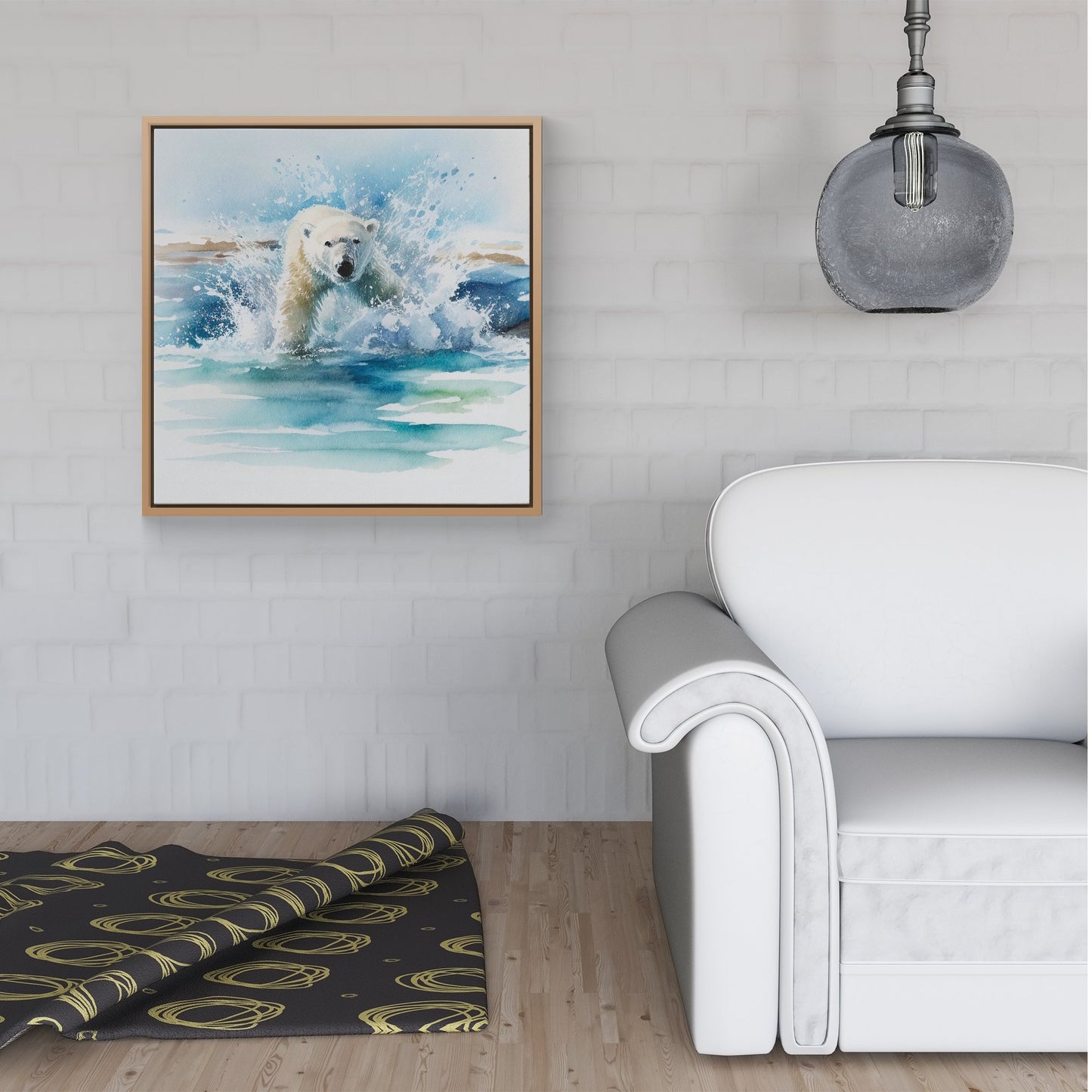 Hunting Polar Bear Watercolour Framed Canvas
