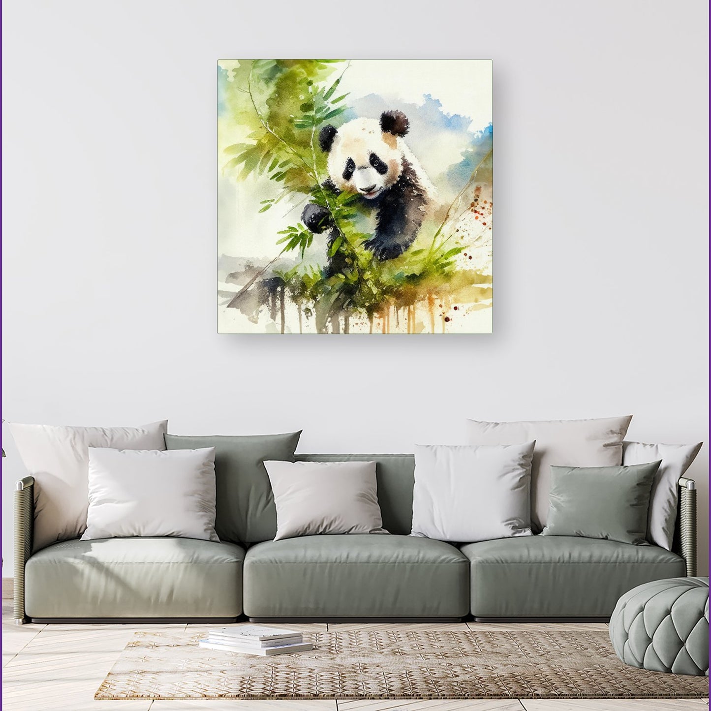Panda Eating Bamboo Watercolour Canvas