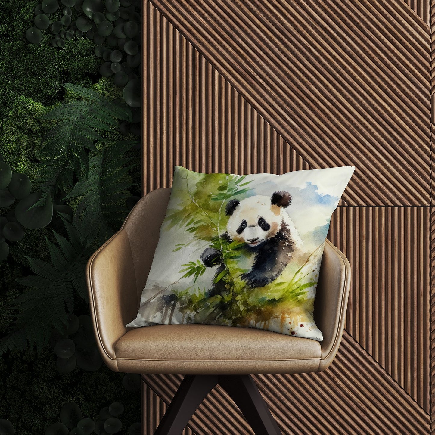 Panda Eating Bamboo Watercolour Outdoor Cushion