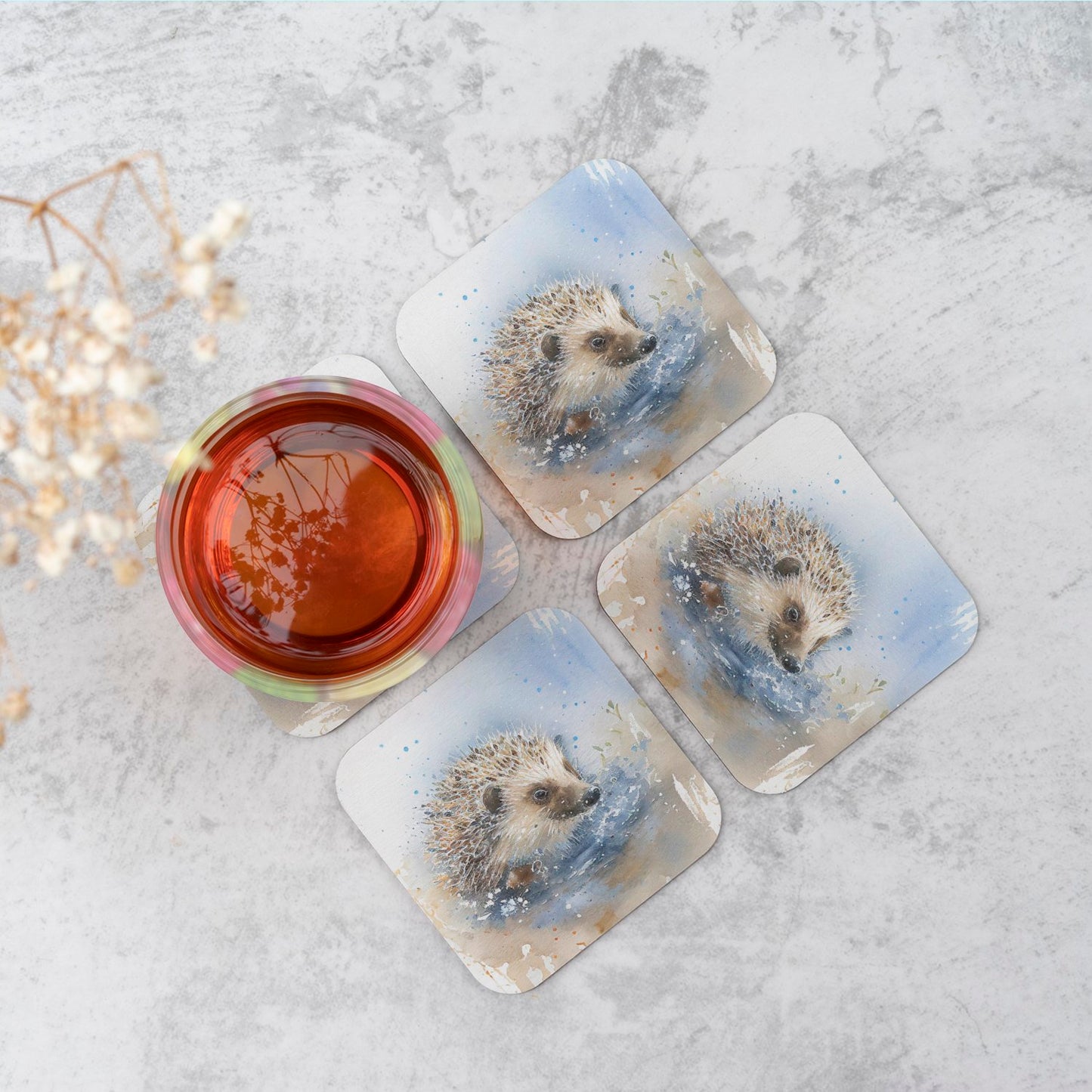 Hedgehog Watercolour Coasters