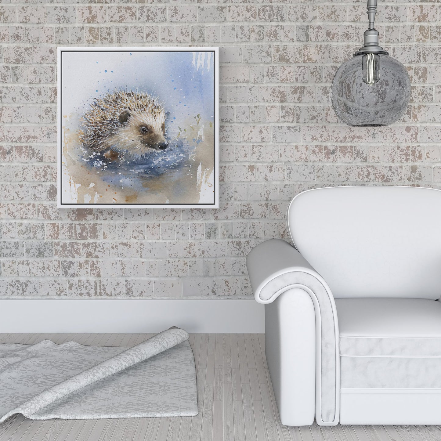 Hedgehog Watercolour Framed Canvas
