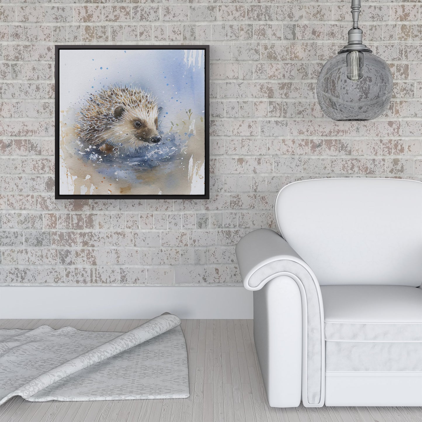 Hedgehog Watercolour Framed Canvas