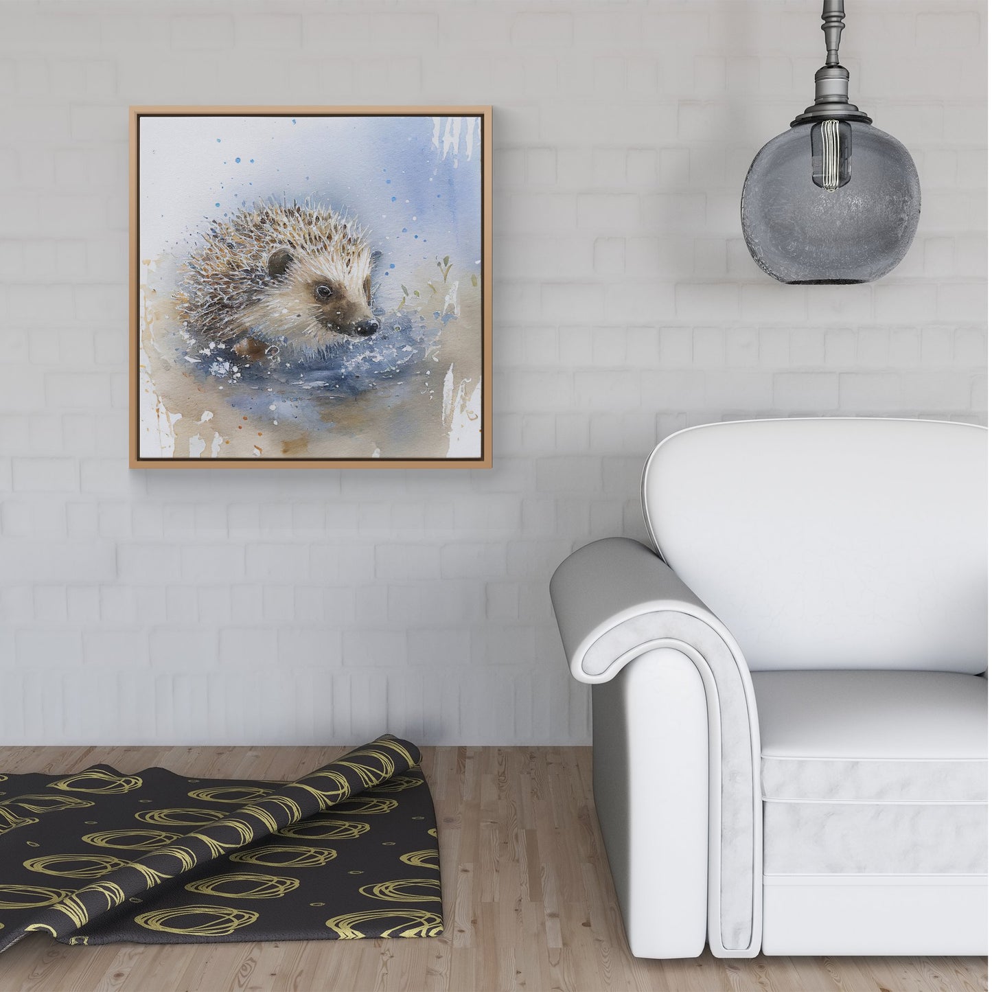 Hedgehog Watercolour Framed Canvas