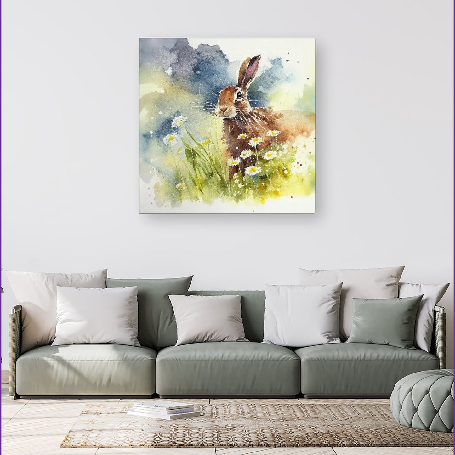 Hare And Daisies Watercolour Canvas