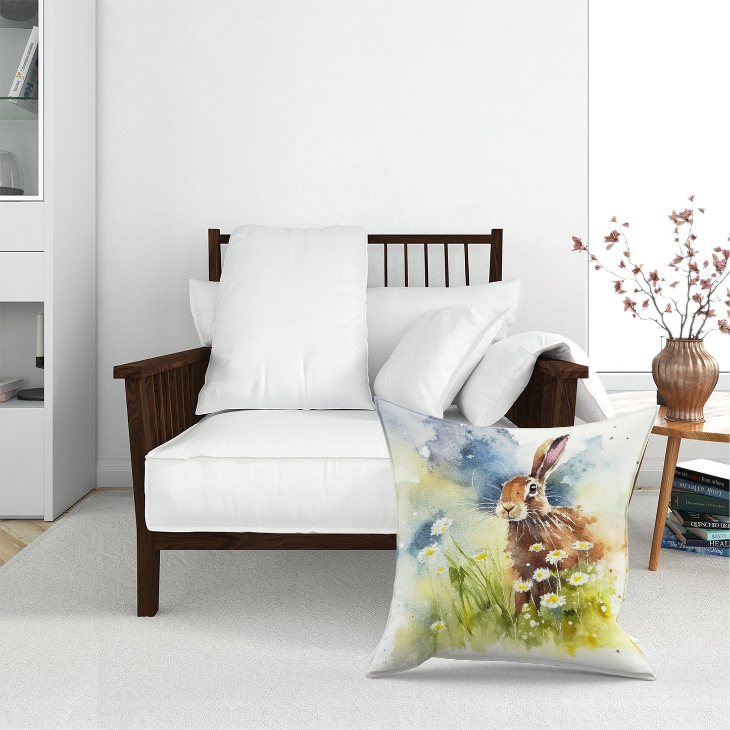 Hare And Daisies Watercolour Floor Cushion