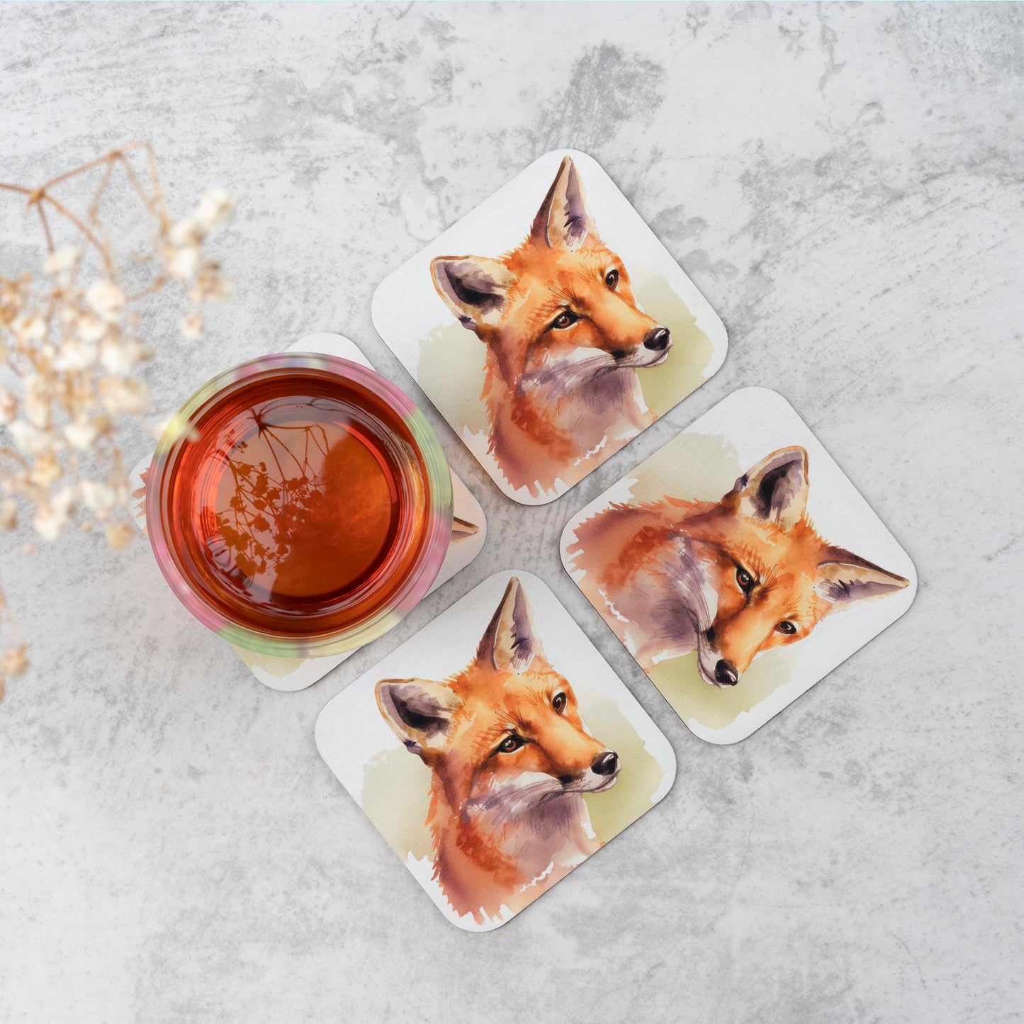 Fox Watercolour Coasters