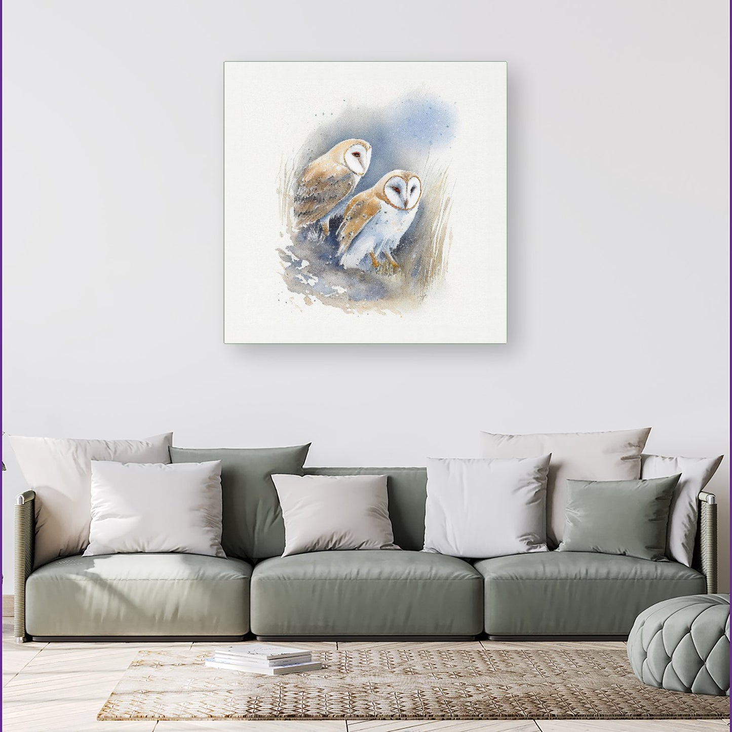 Barn Ano Owls Watercolour Canvas