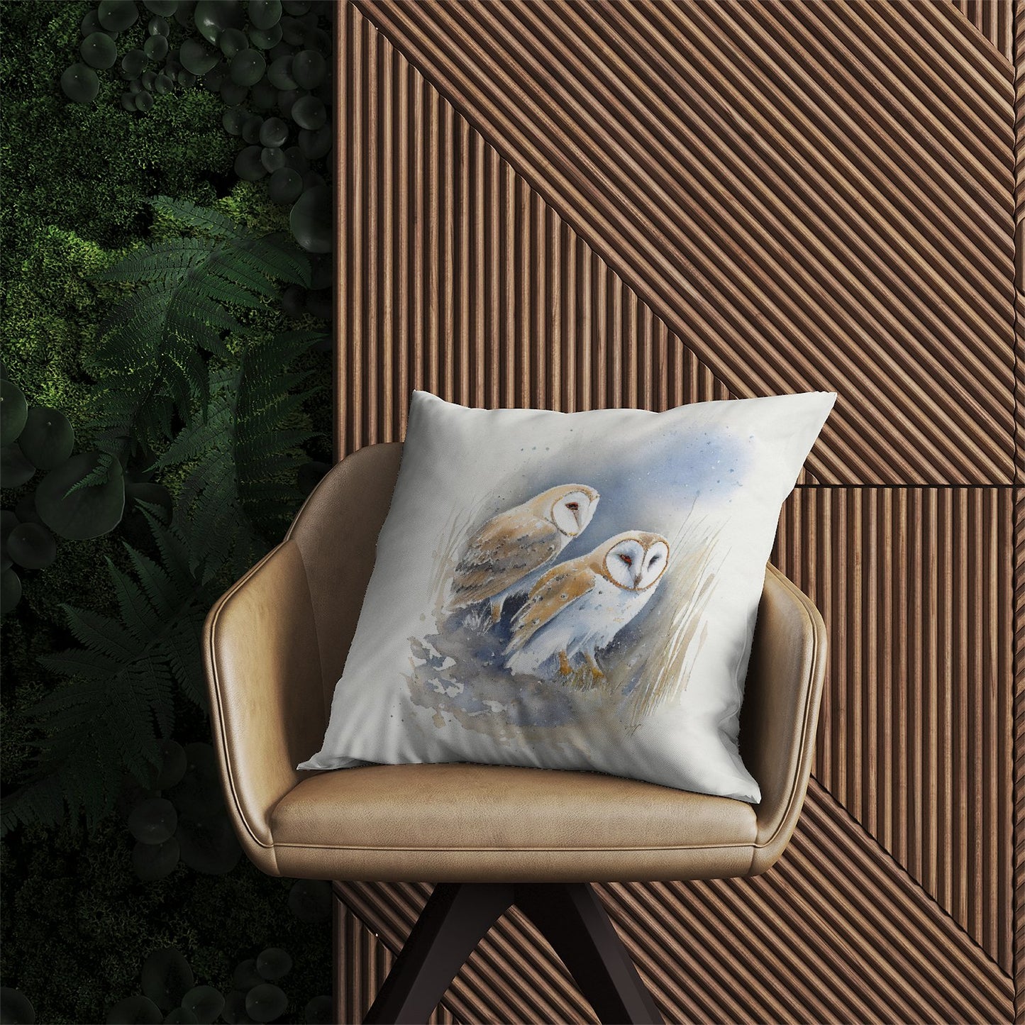 Barn Ano Owls Watercolour Outdoor Cushion