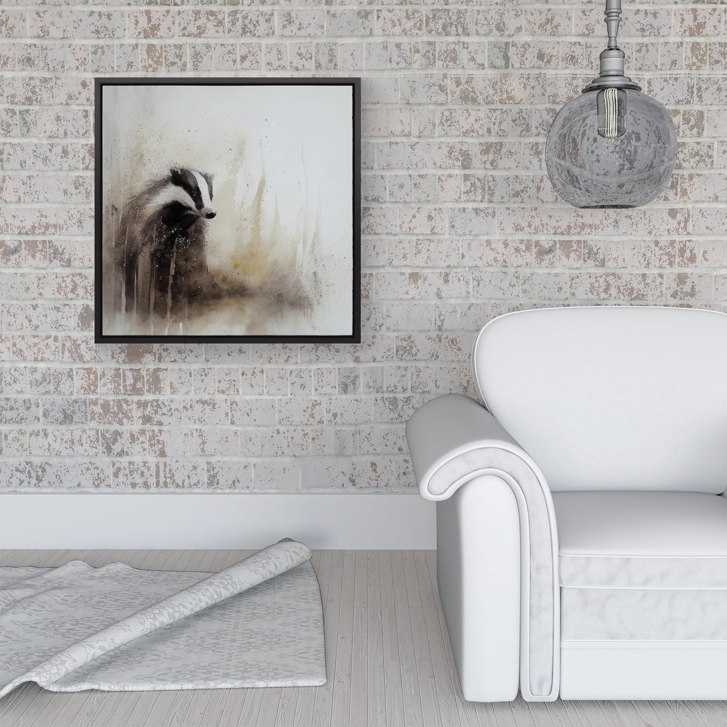 Badger Watercolour Framed Canvas