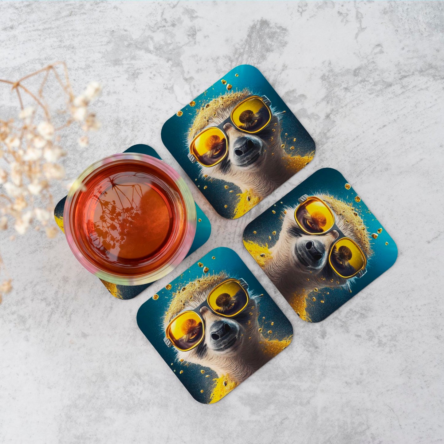 Meerkat With Golden Glasses Splashart Coasters