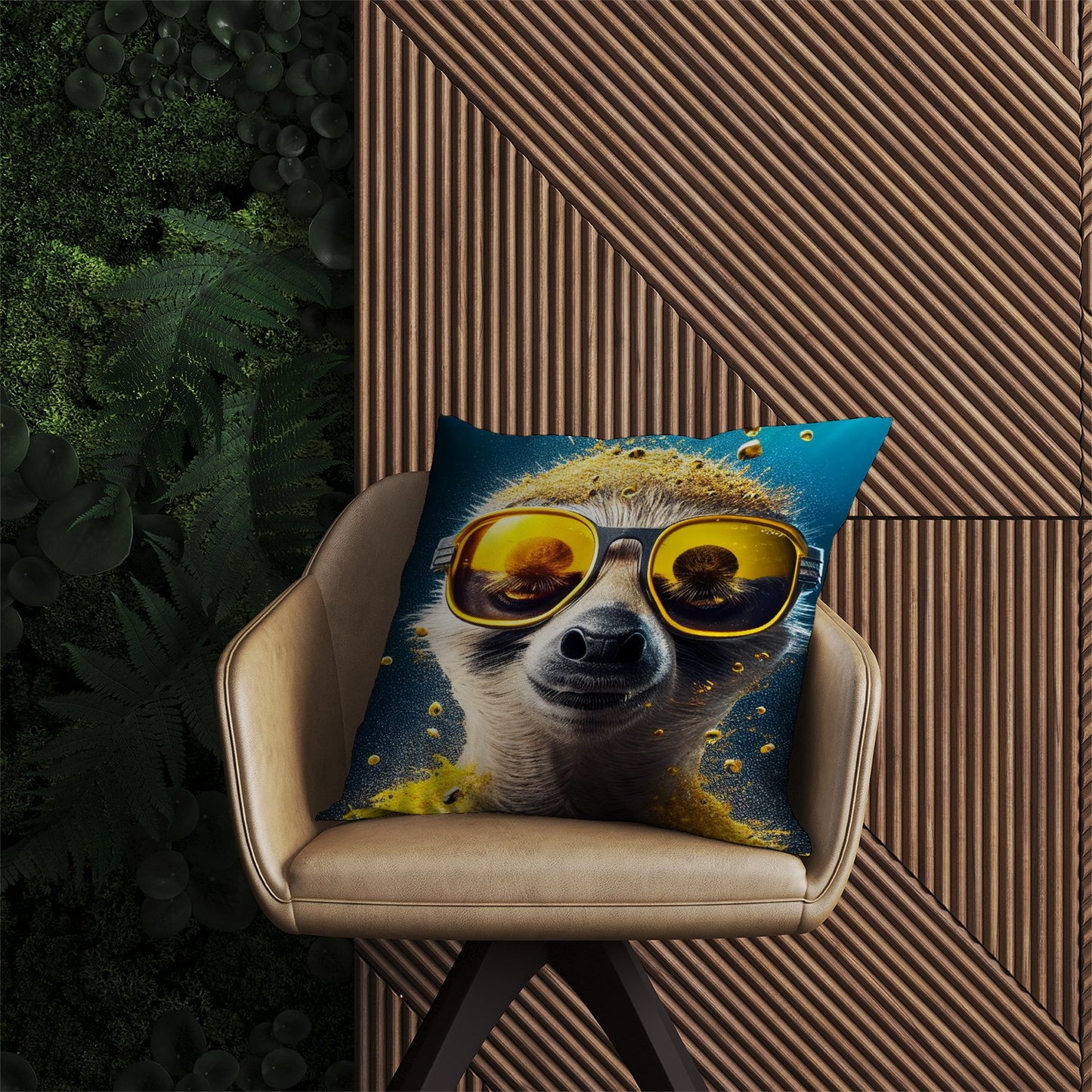Meerkat With Golden Glasses Splashart Outdoor Cushion