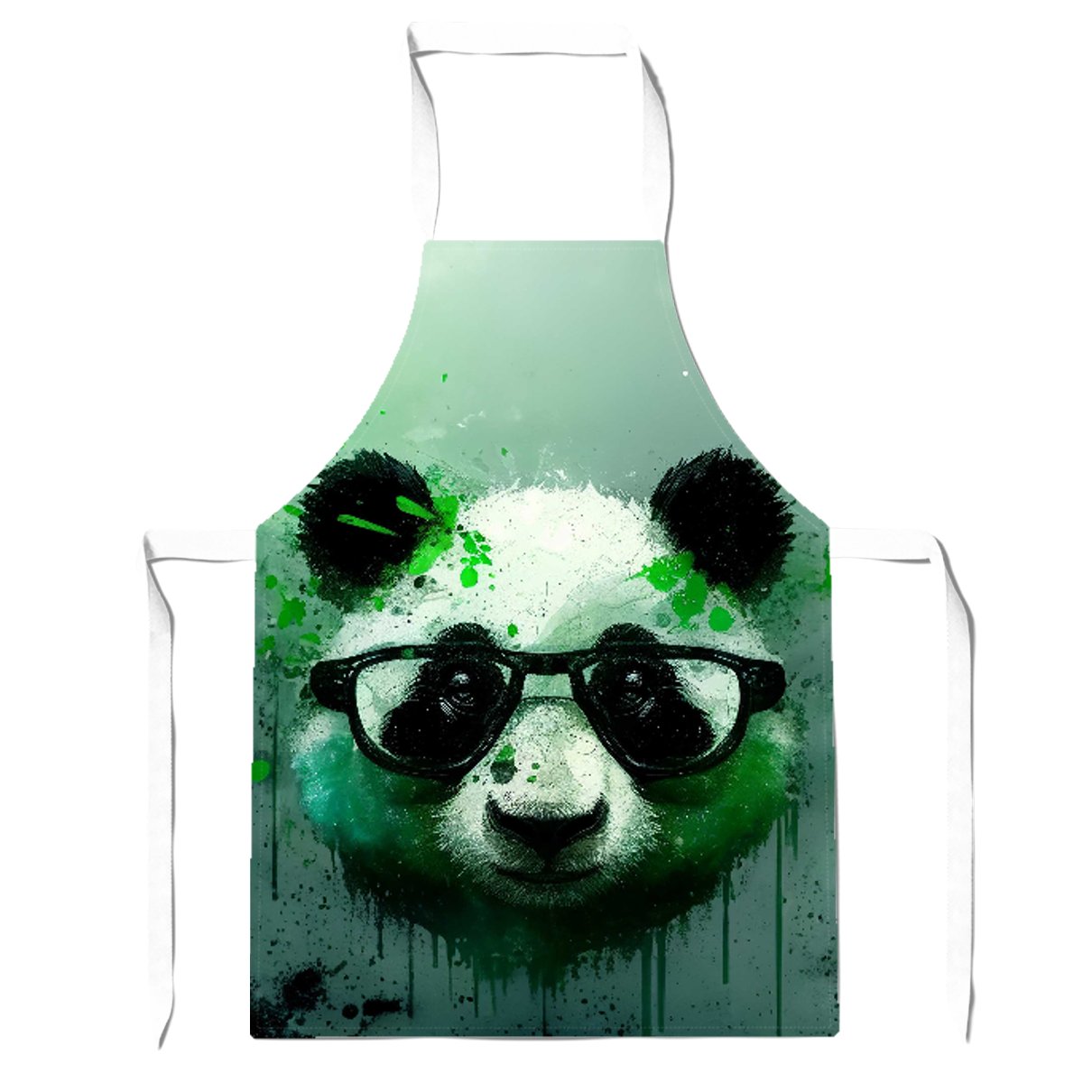 Panda With Glasses, Green Splashart Apron