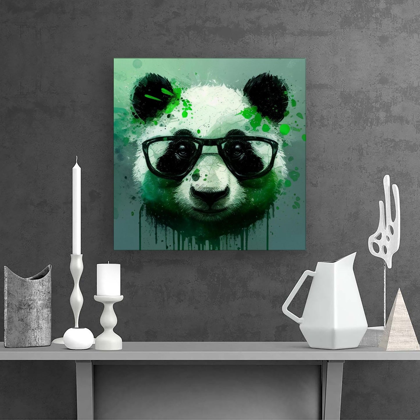 Panda With Glasses, Green Splashart Canvas