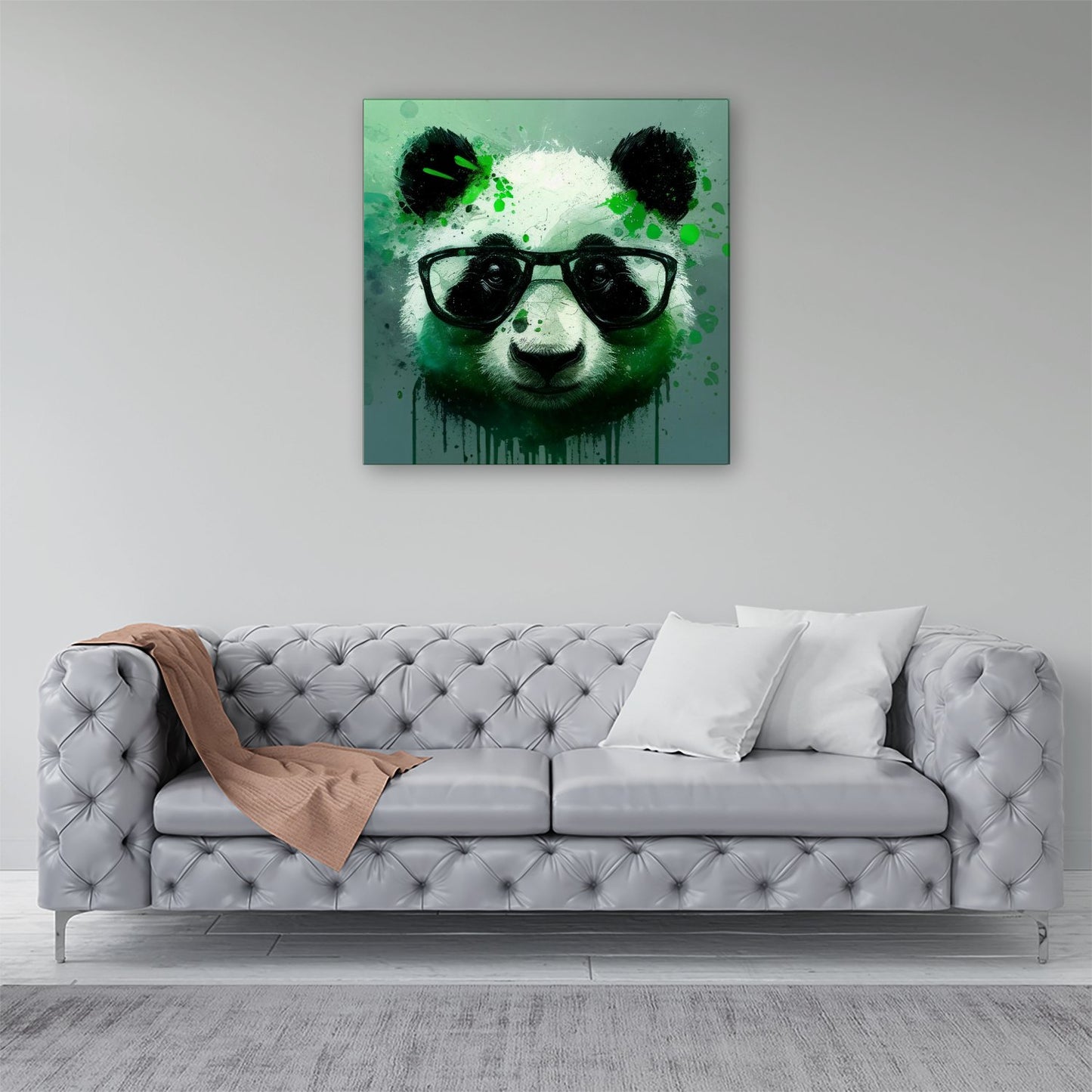 Panda With Glasses, Green Splashart Canvas