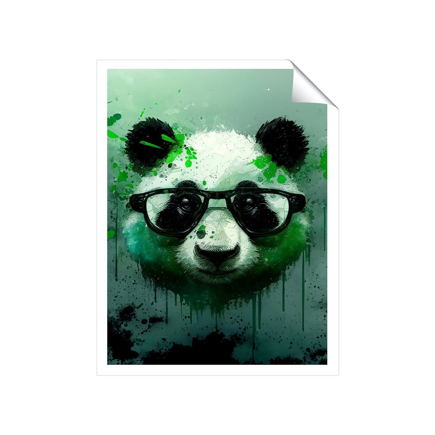 Panda With Glasses, Green Splashart Art Prints