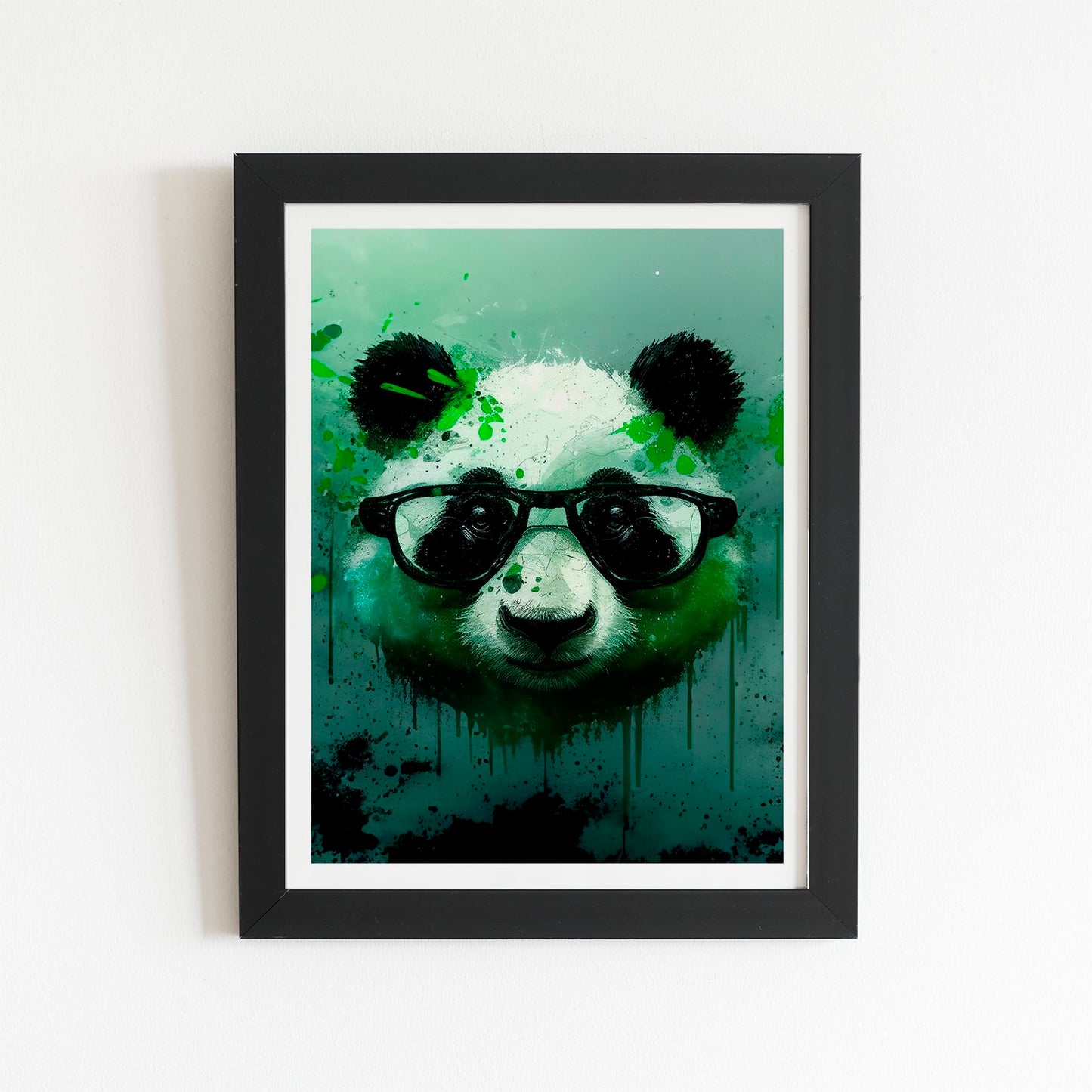 Panda With Glasses, Green Splashart Art Prints