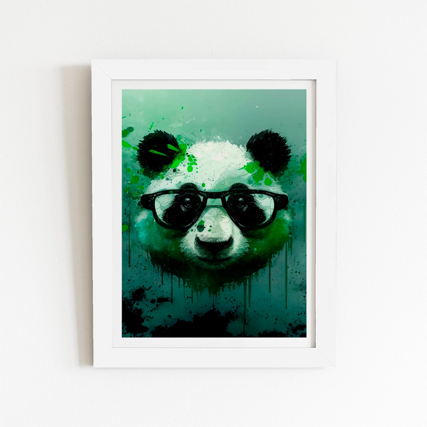 Panda With Glasses, Green Splashart Art Prints