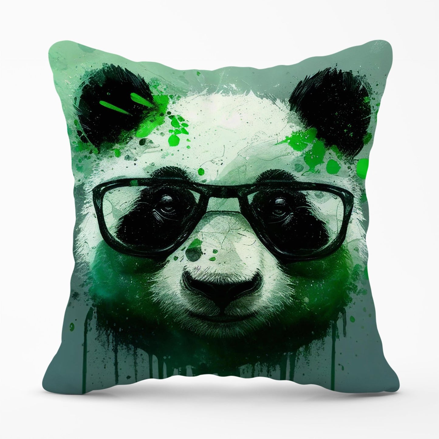 Panda With Glasses, Green Splashart Outdoor Cushion
