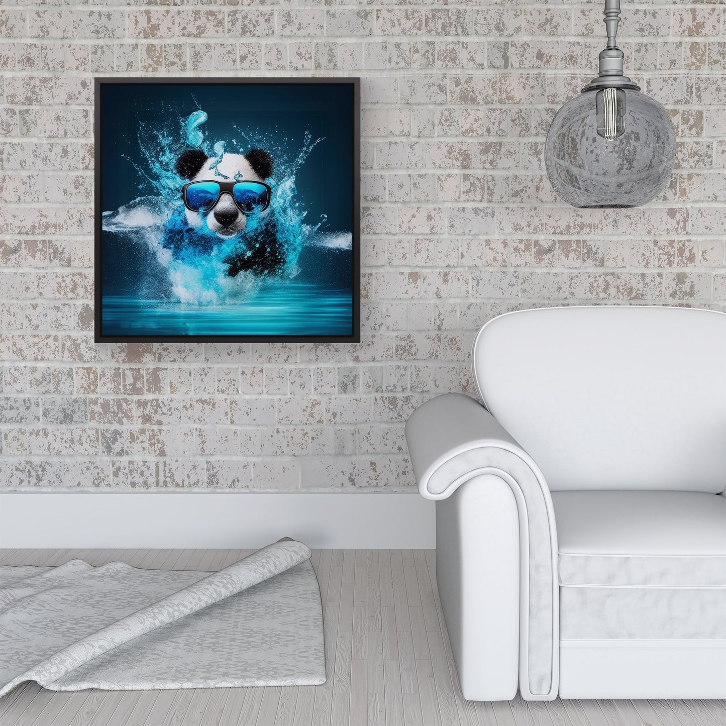 Panda Splashart Water Framed Canvas