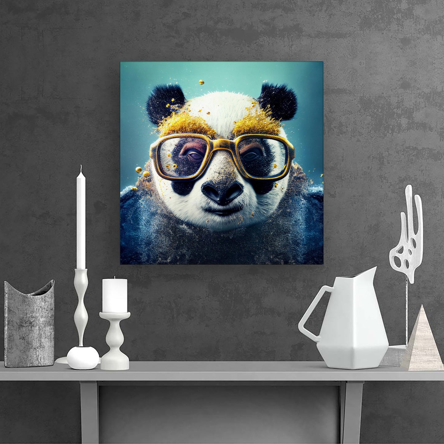 Panda With Golden Glasses Splashart Canvas