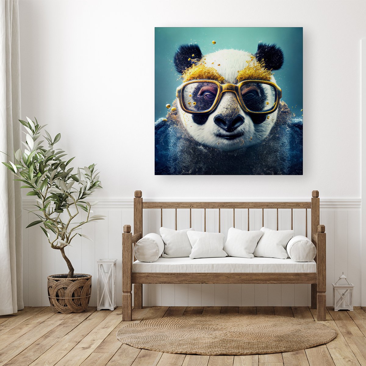 Panda With Golden Glasses Splashart Canvas