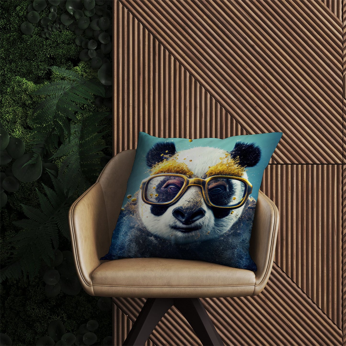 Panda With Golden Glasses Splashart Outdoor Cushion