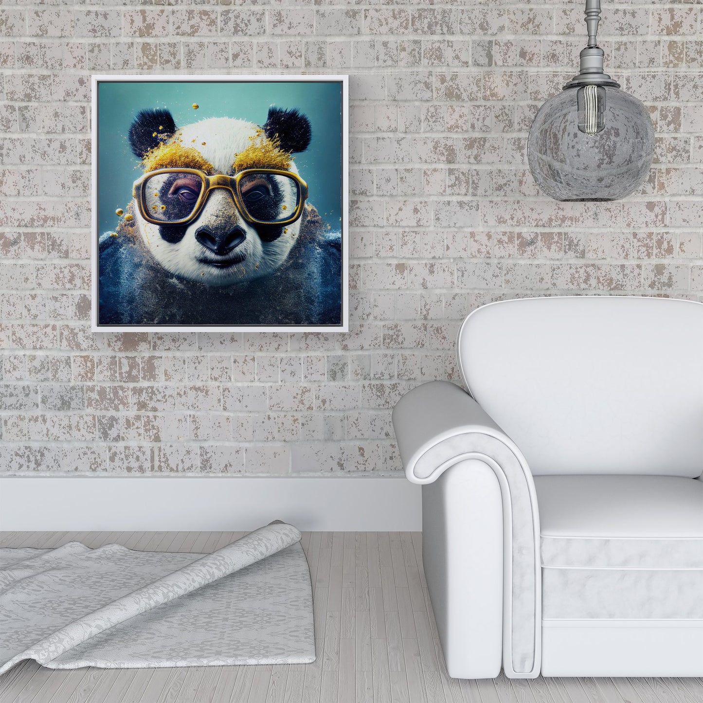 Panda With Golden Glasses Splashart Framed Canvas