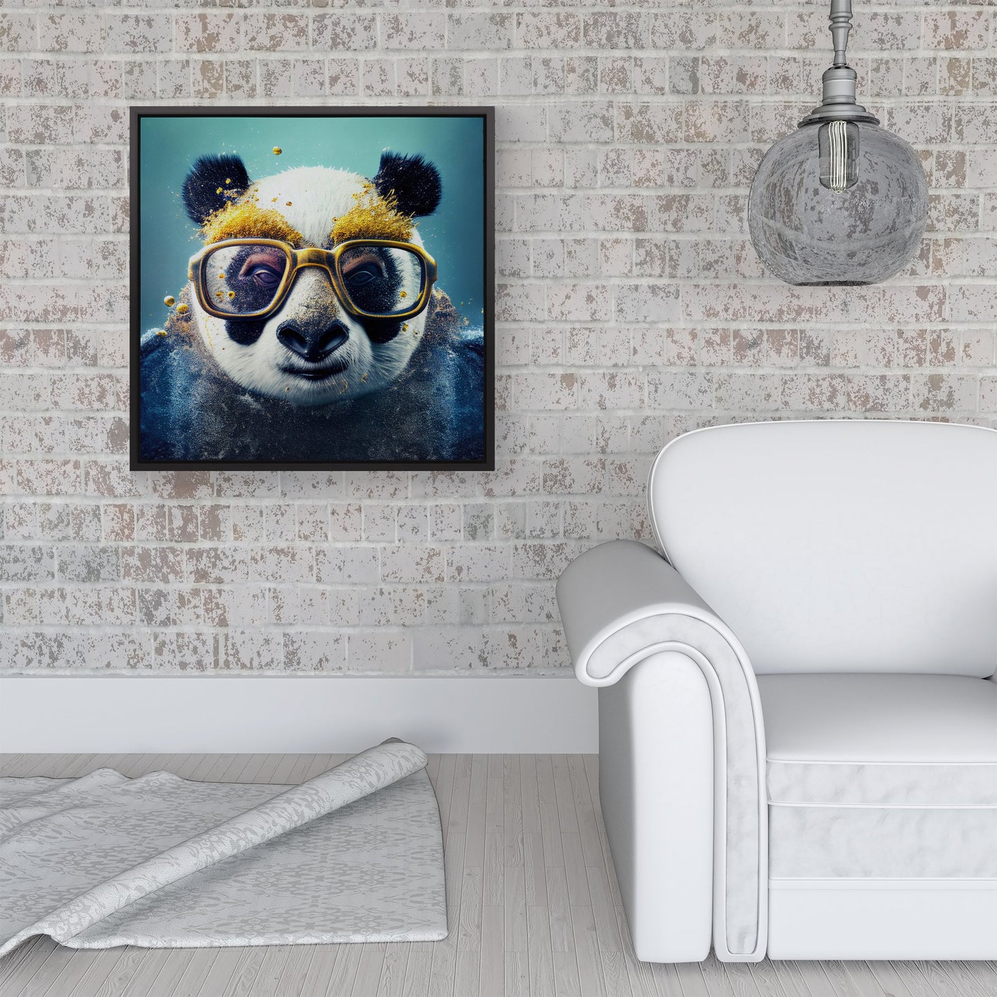 Panda With Golden Glasses Splashart Framed Canvas