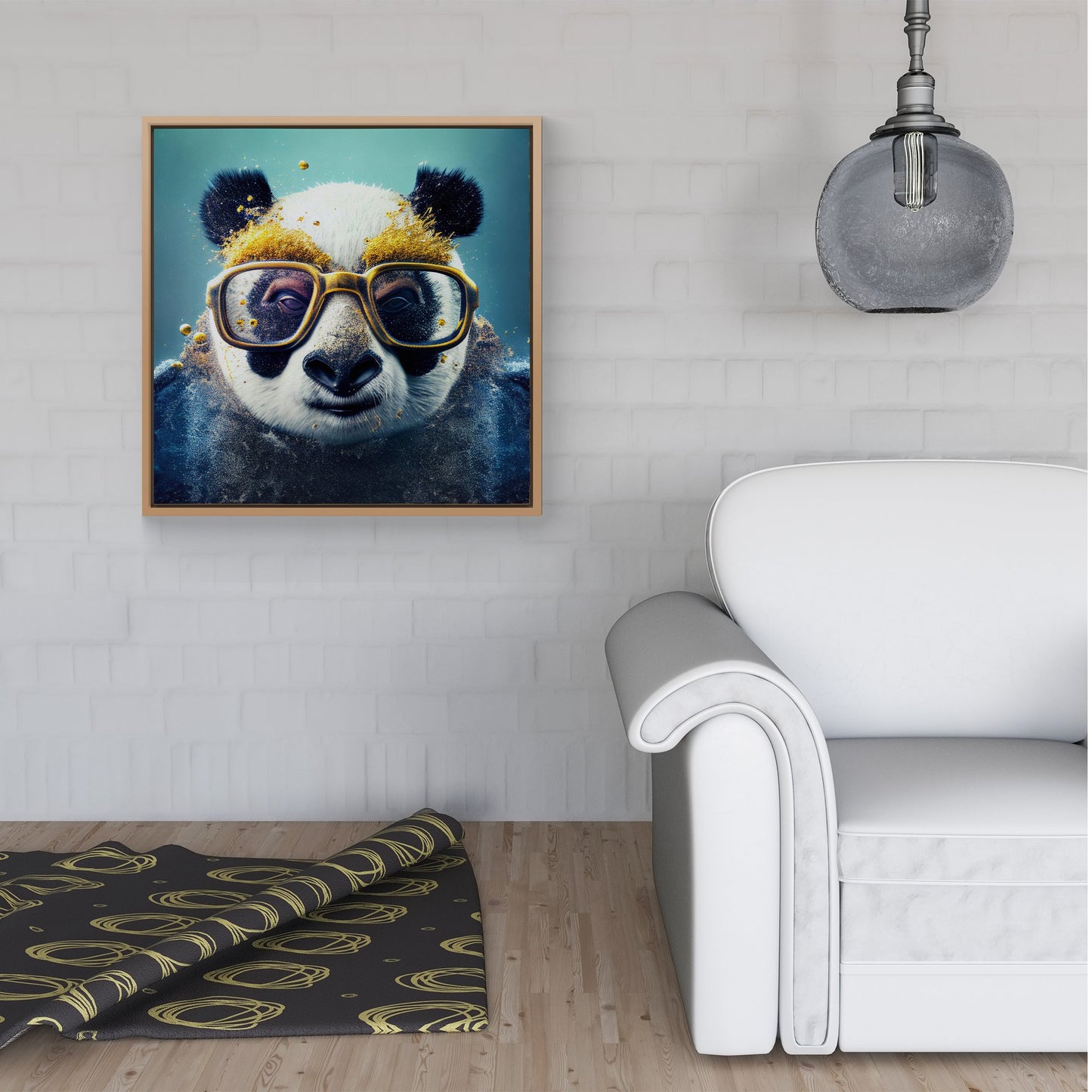 Panda With Golden Glasses Splashart Framed Canvas