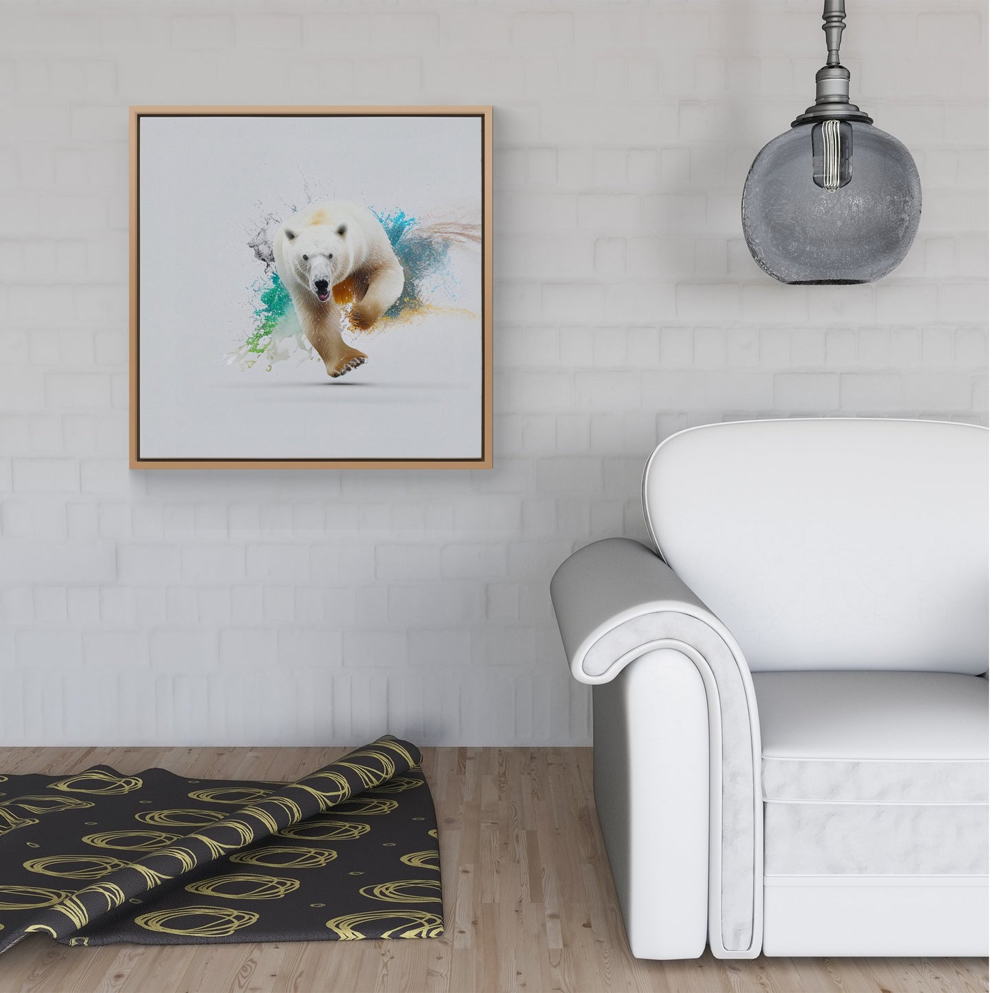 Charging Polar Bear Framed Canvas
