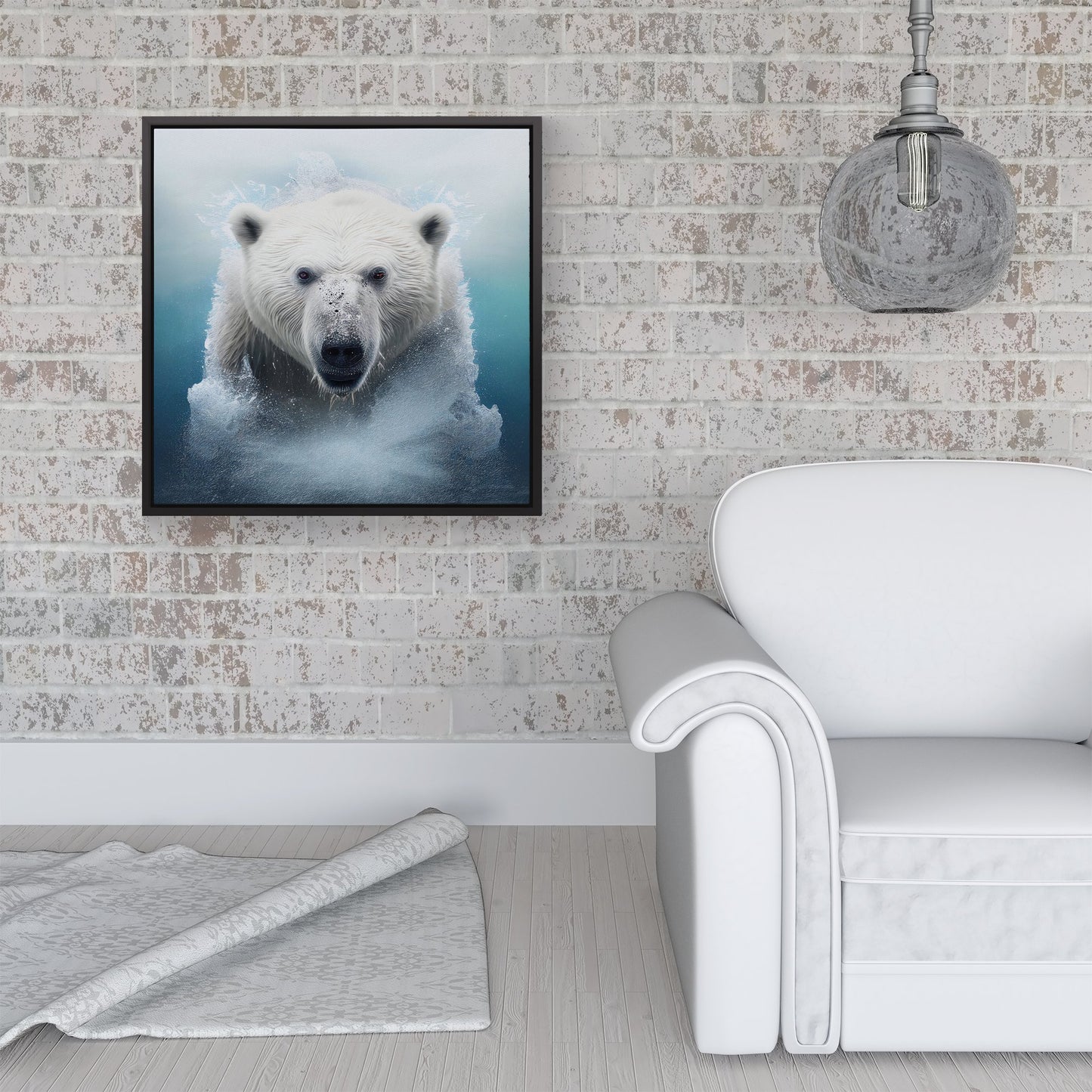 Polar Bear Splashart Framed Canvas