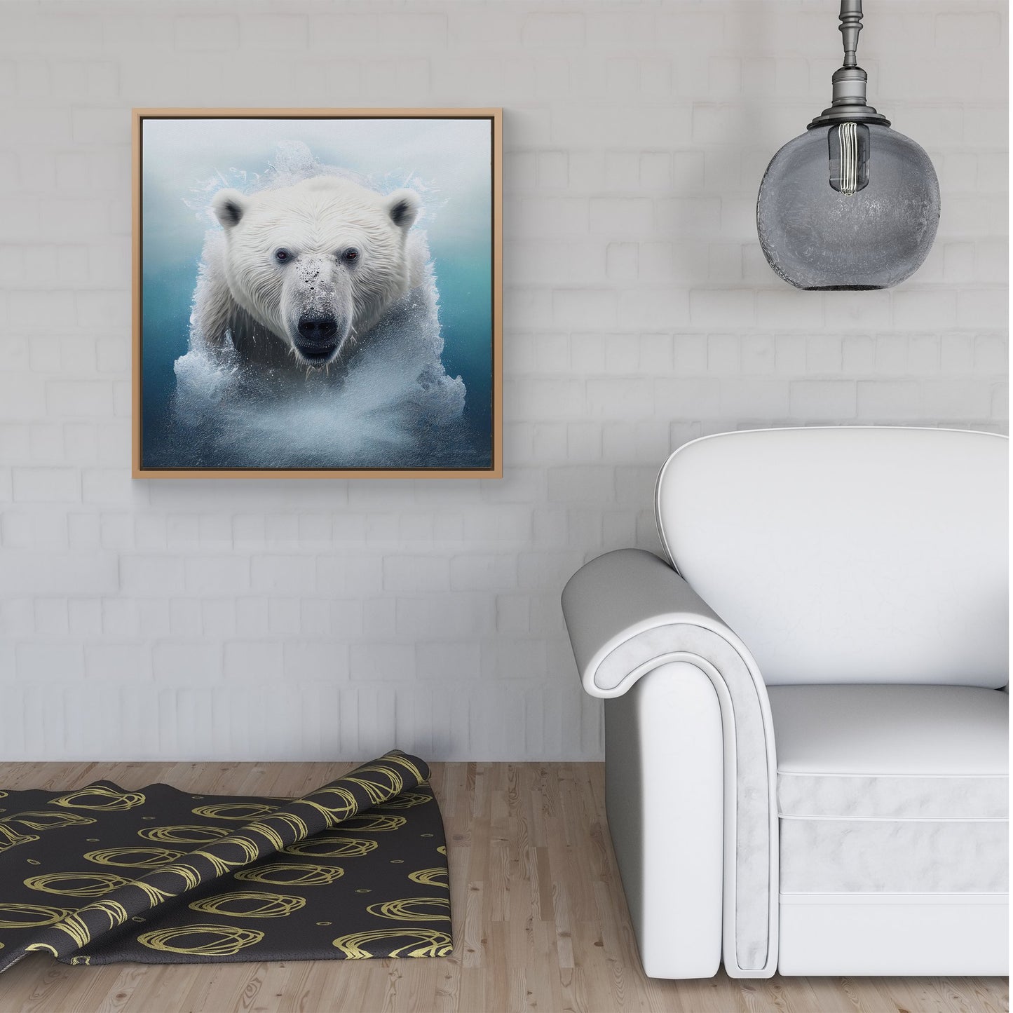 Polar Bear Splashart Framed Canvas