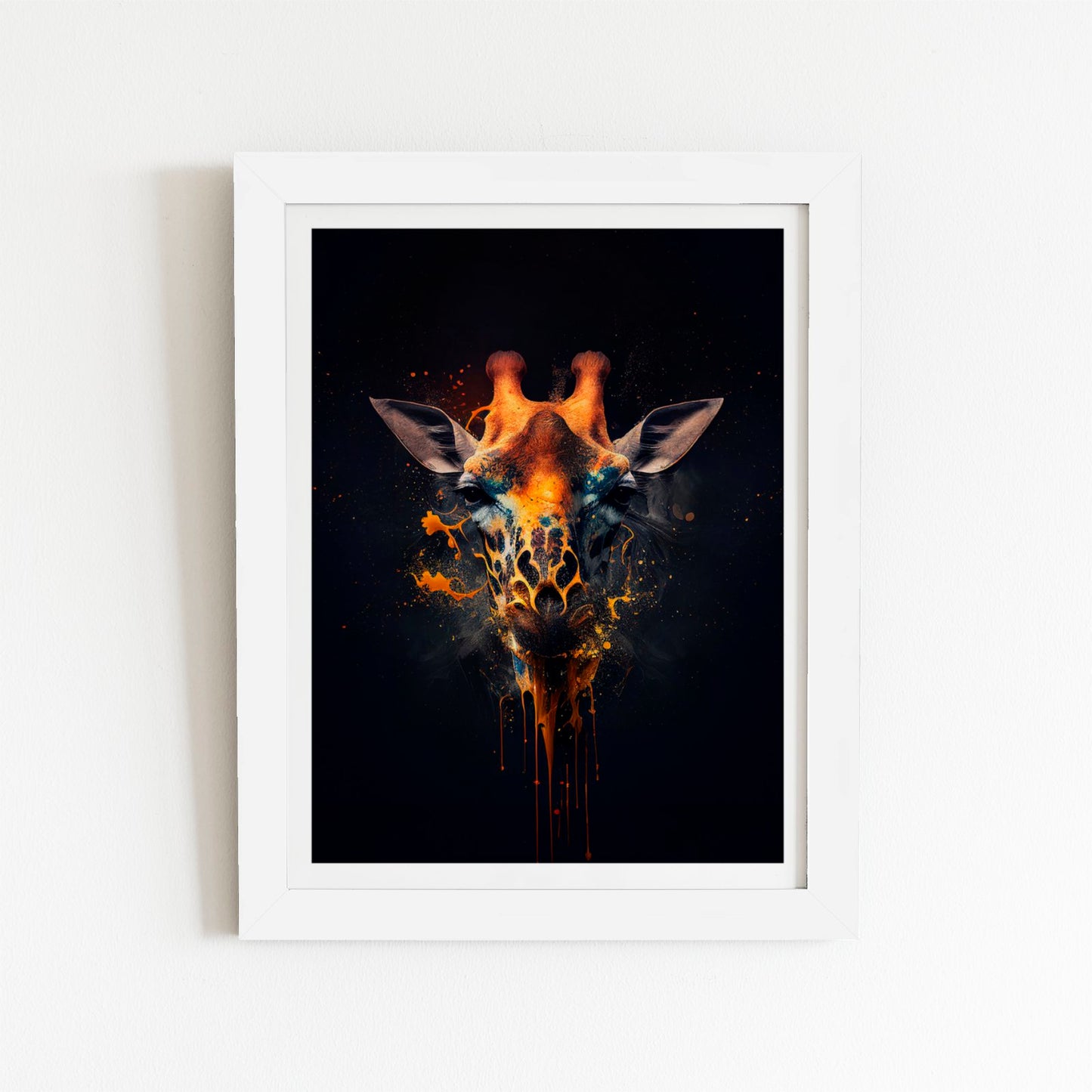 Golden Giraffe Face Splashart Art Prints