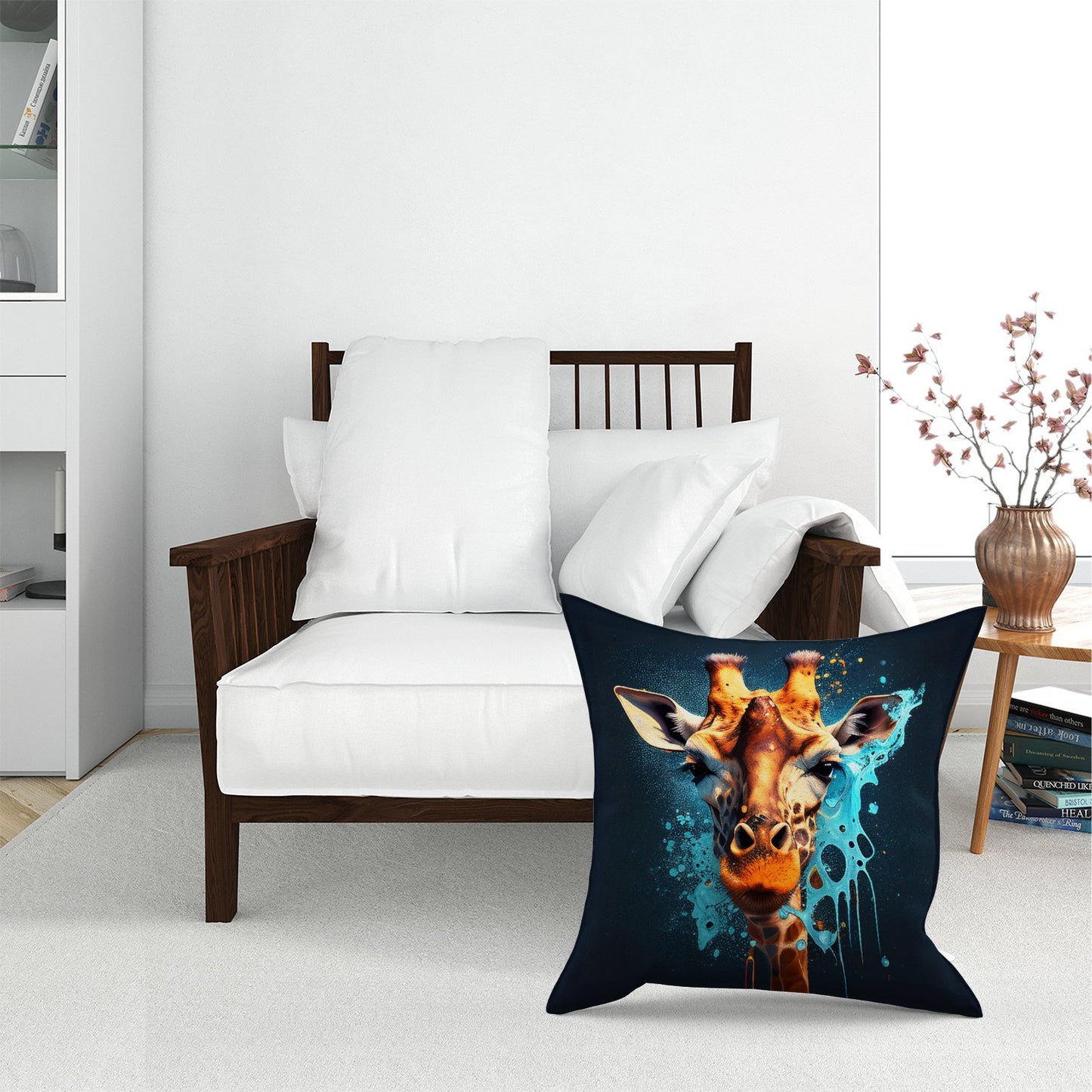 Blue Giraffe Face Splashart Floor Cushion