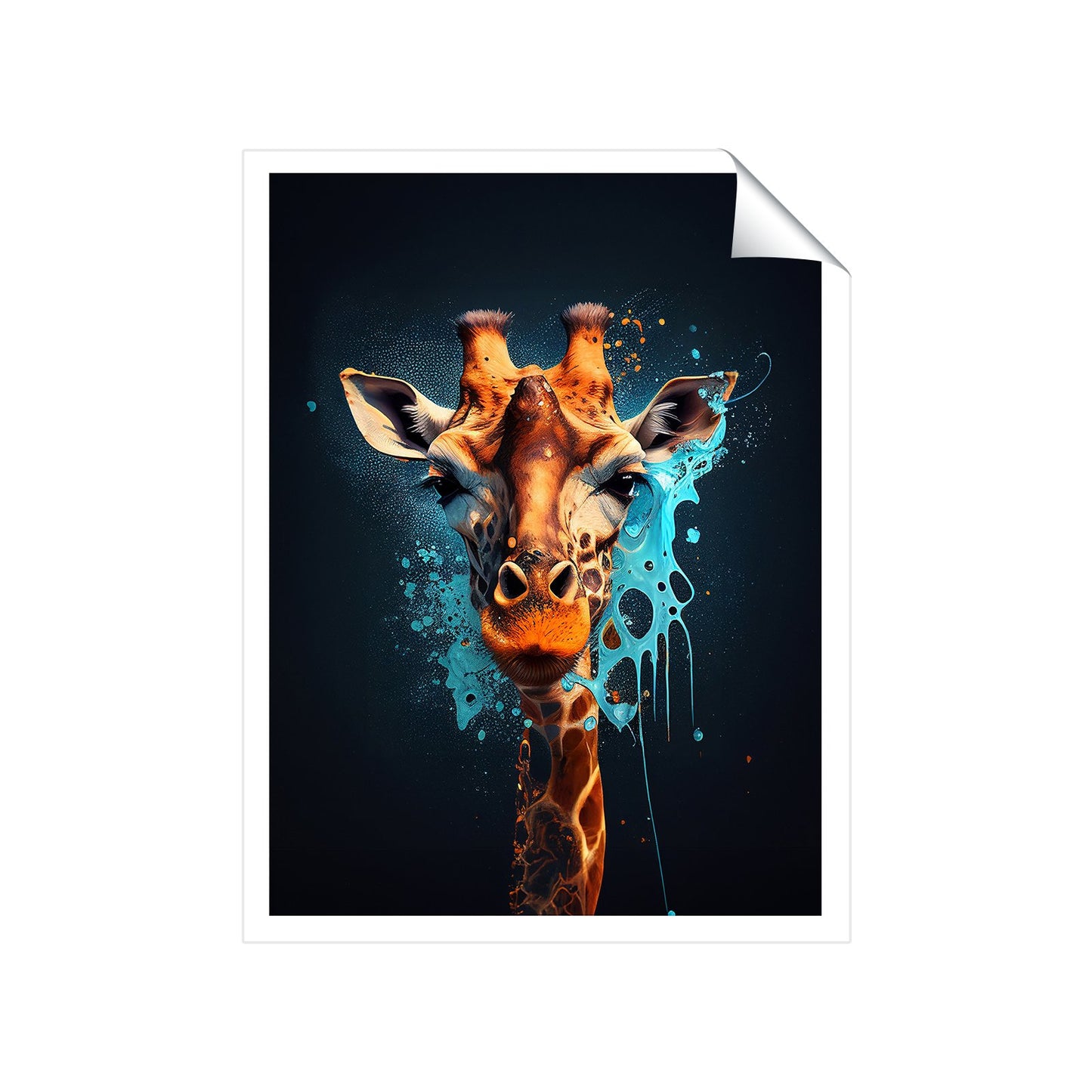 Blue Giraffe Face Splashart Art Prints