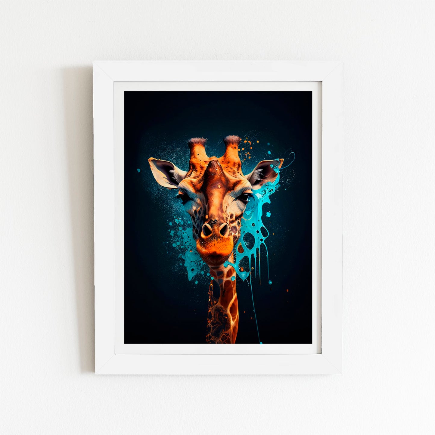 Blue Giraffe Face Splashart Art Prints