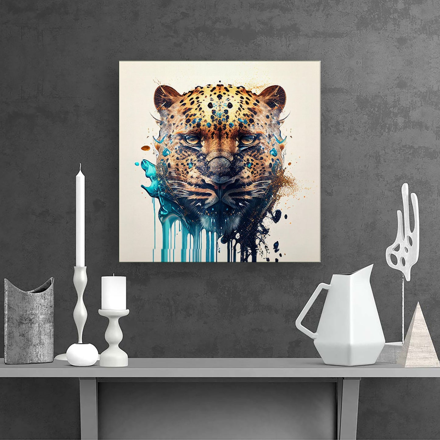 Leapoard Face Splashart On Light Background Canvas