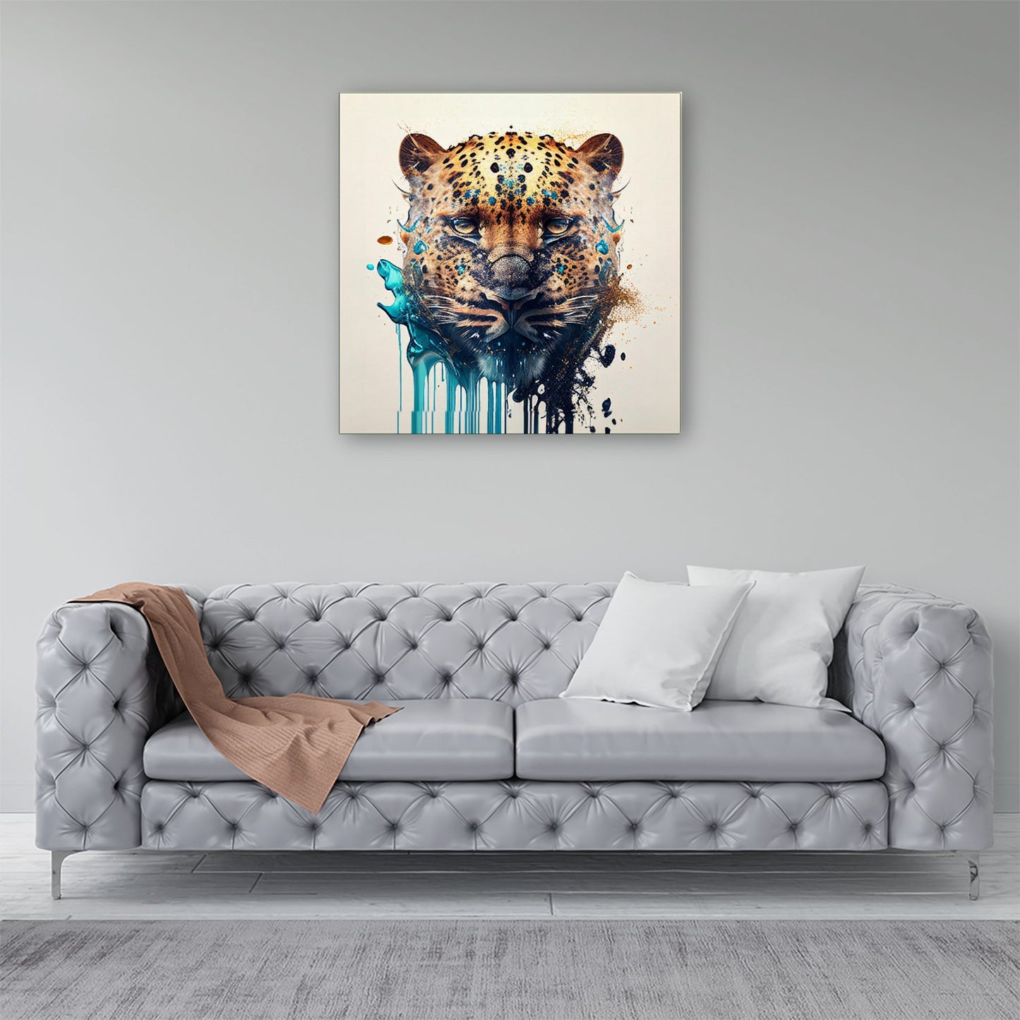 Leapoard Face Splashart On Light Background Canvas
