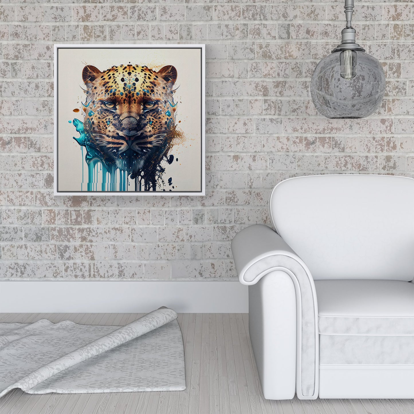 Leapoard Face Splashart On Light Background Framed Canvas
