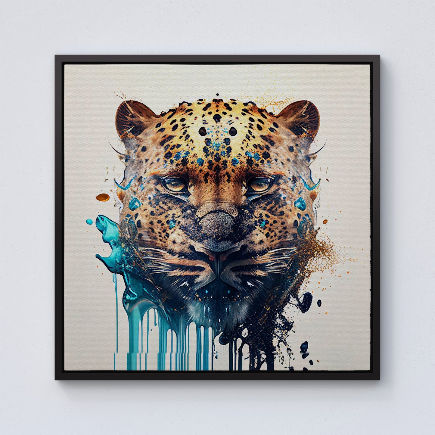 Leapoard Face Splashart On Light Background Framed Canvas