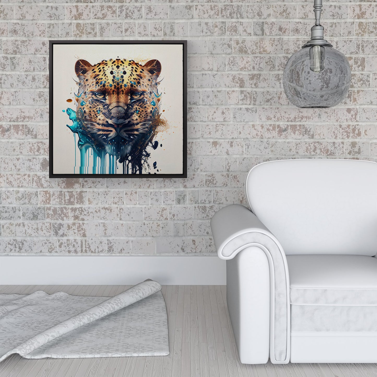 Leapoard Face Splashart On Light Background Framed Canvas