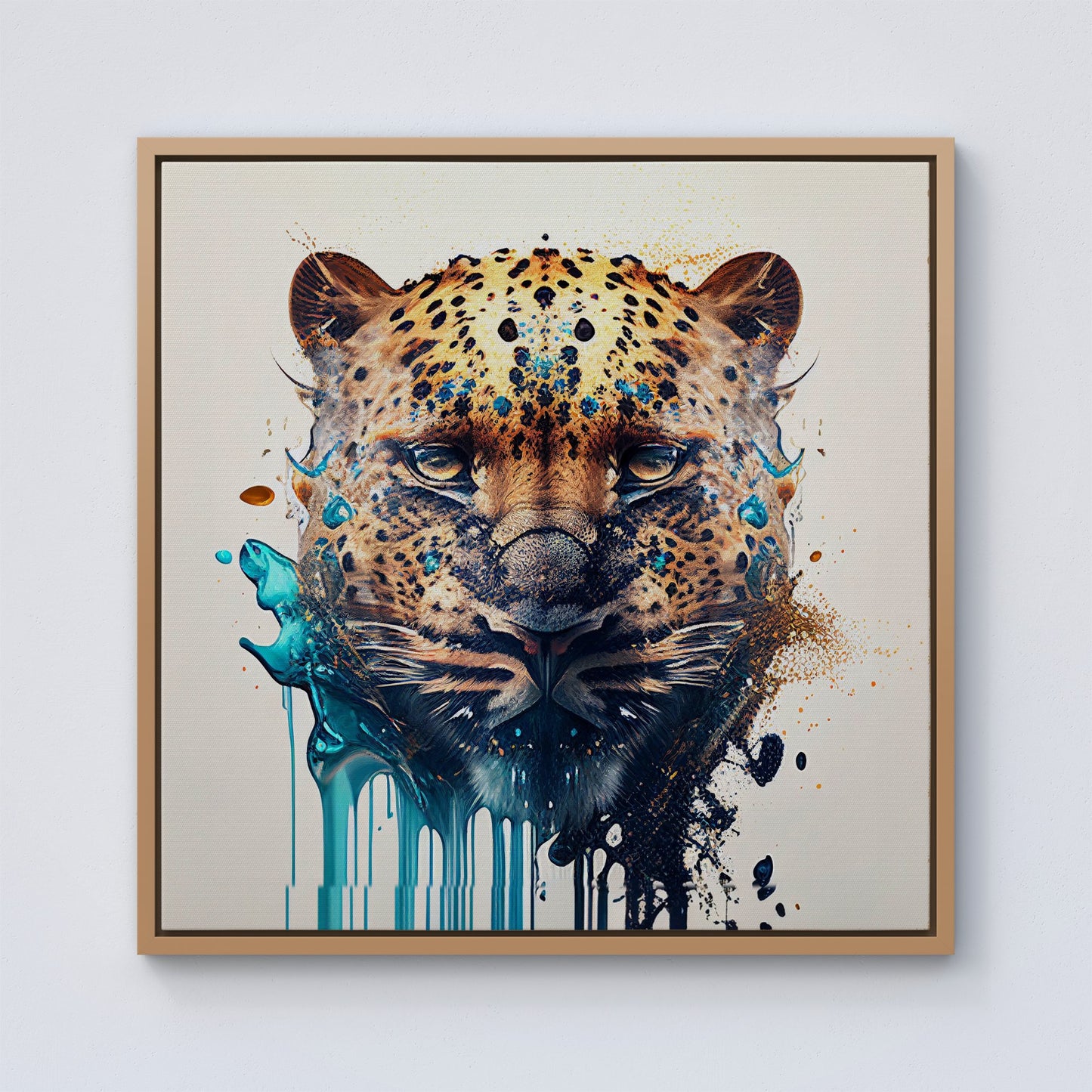 Leapoard Face Splashart On Light Background Framed Canvas