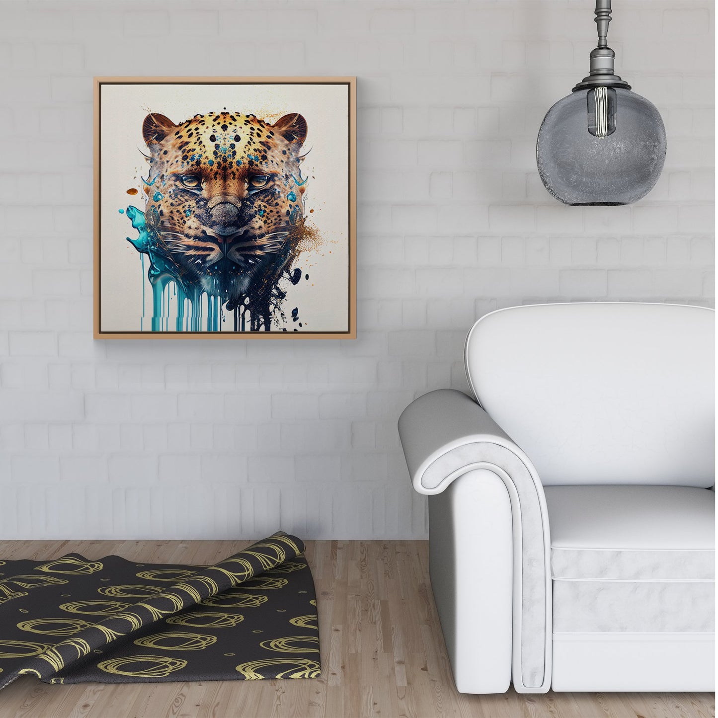 Leapoard Face Splashart On Light Background Framed Canvas