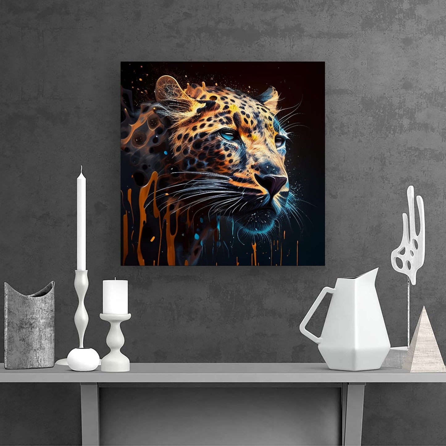 Leapoard Face Splashart On Dark Background Canvas