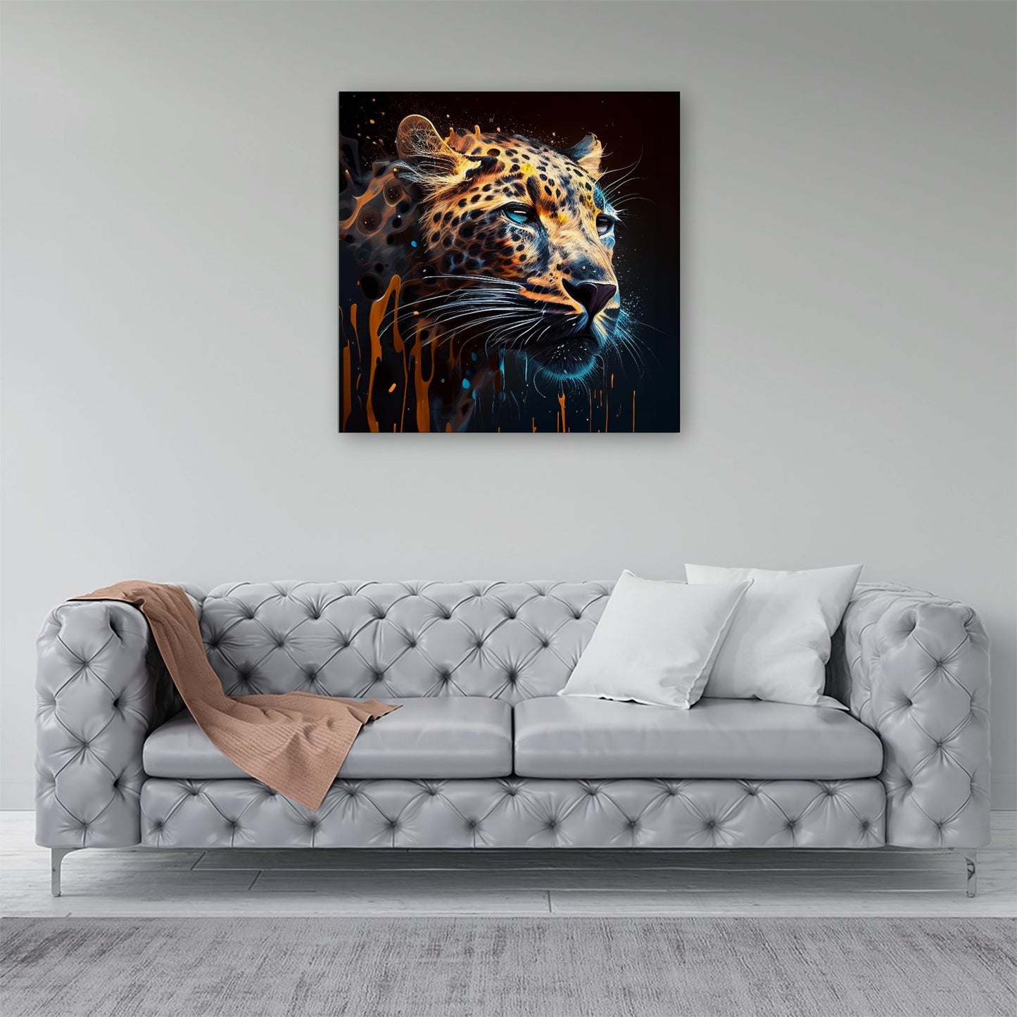 Leapoard Face Splashart On Dark Background Canvas