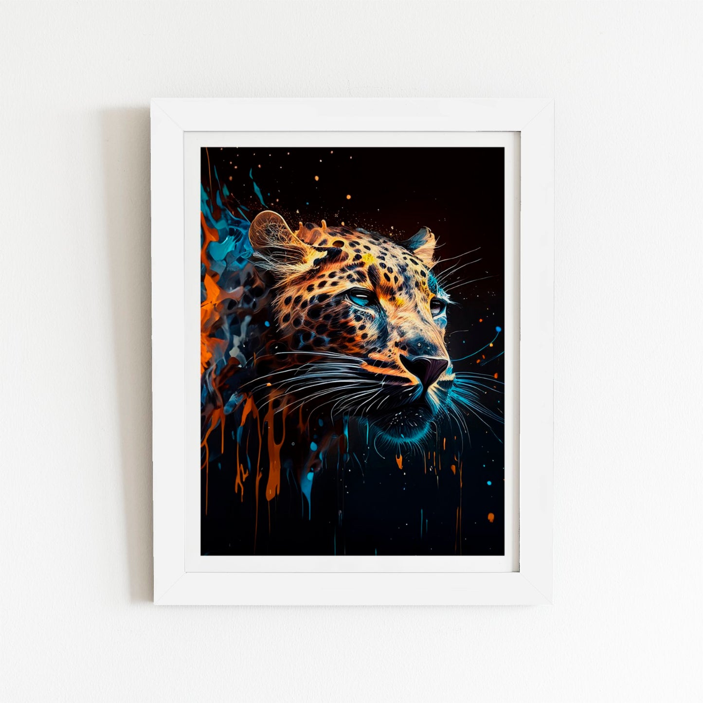 Leapoard Face Splashart On Dark Background Art Prints