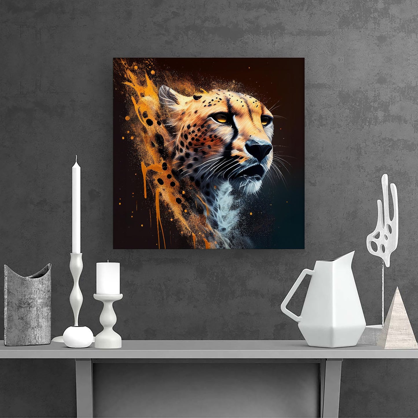 Cheetah Face Splashart Dark Background Canvas